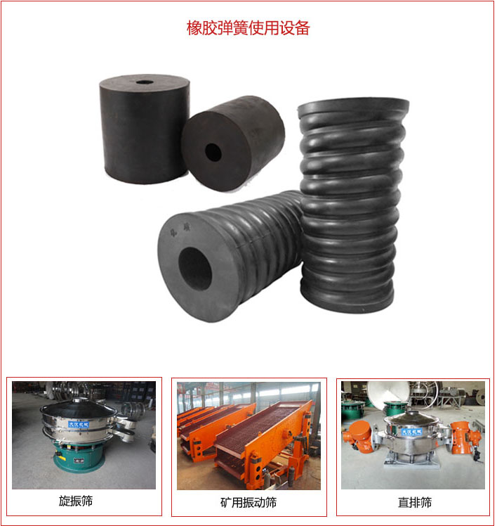 橡膠彈簧適用設(shè)備：旋振篩，礦用振動篩，直排篩等