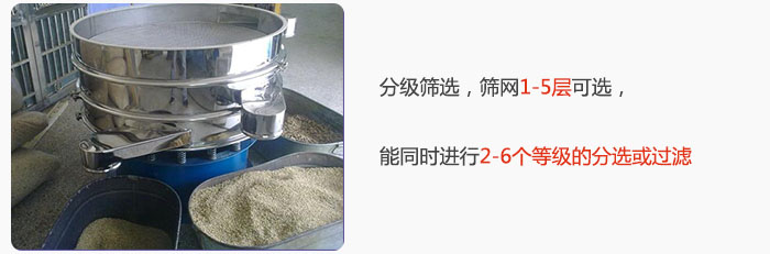 分級篩選,可篩1至5層篩網(wǎng),能同時(shí)進(jìn)行2至6個(gè)等級的分選或過濾