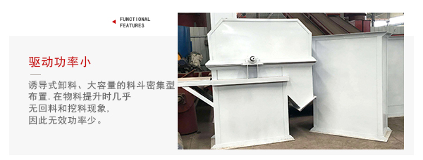 TD型斗式提升機(jī)驅(qū)動力小，無回料等特點展示圖。